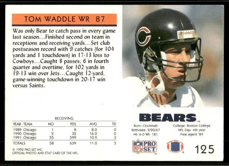 1992 NFL Pro Set Tom Waddle Football Card #125