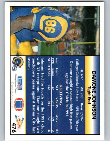 1992 Pacific Damone Johnson Football Card #476