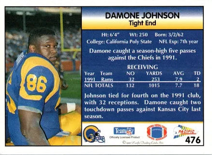 1992 Pacific Damone Johnson Football Card #476