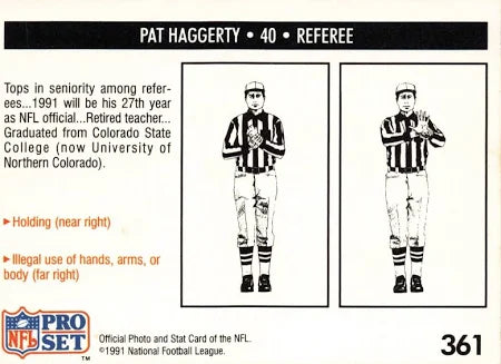 1991 NFL Pro Set Pat Haggerty Football Card #361