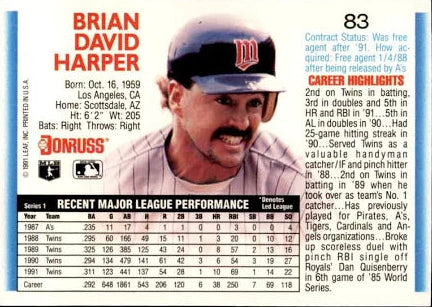 1992 Donruss Brian David Harper Baseball Card #83