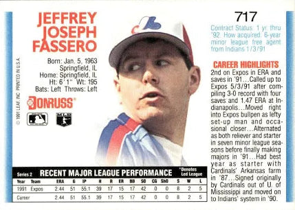 1992 Donruss Jeffrey Joseph Fassero Baseball Card #717