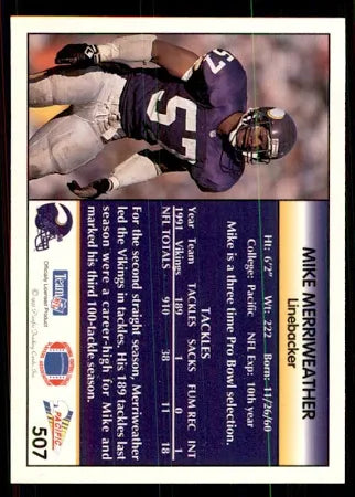 1992 Pacific Mike Merriweather Football Card #507