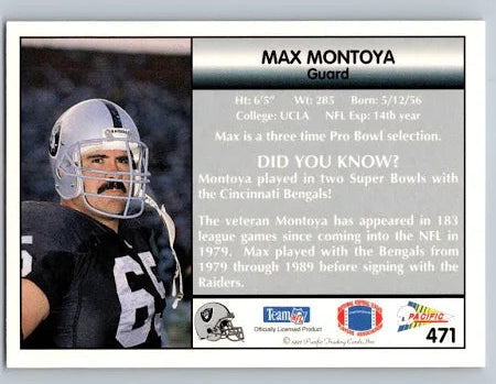 1992 Pacific Max Montoya Football Card #471