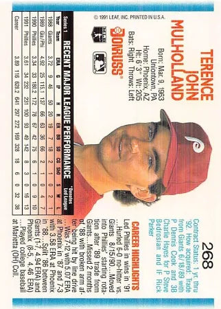 1992 Donruss Terence John Mulholland Baseball Card #268