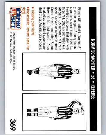 1991 NFL Pro Set Norm Schachter Football Card #369