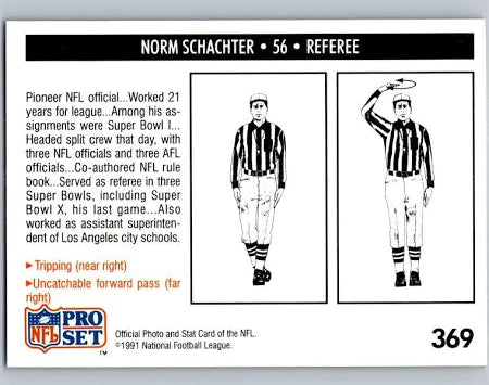 1991 NFL Pro Set Norm Schachter Football Card #369