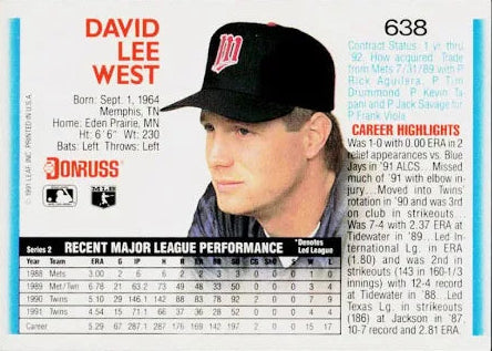 1992 Donruss David Lee West Baseball Card #638