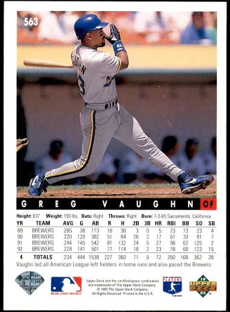 1993 Upper Deck Greg Vaughn Baseball Card #563