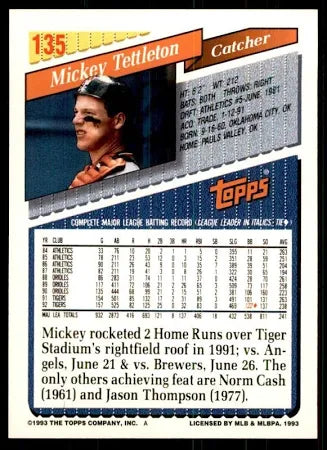 1993 Topps Mickey Tettleton Baseball Card #135
