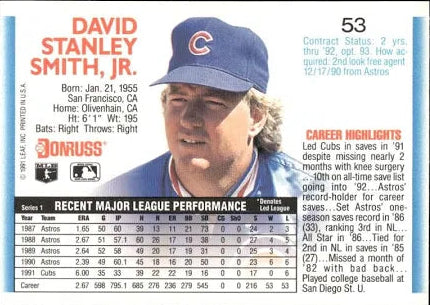 1992 Donruss David Stanley Smith Jr. Baseball Card #53