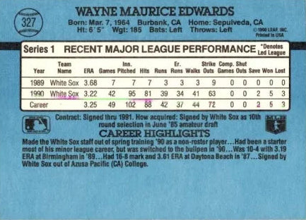 1991 Donruss Wayne Maurice Edwards Baseball Card #327