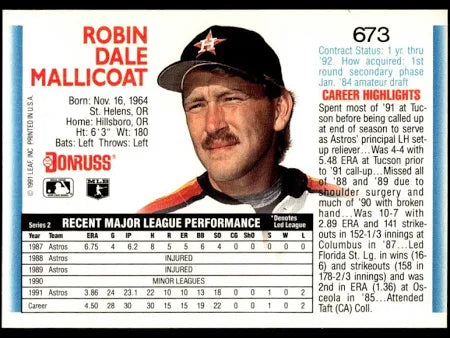 1992 Donruss Robin Dale Mallicoat Baseball Card #673
