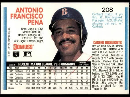 1992 Donruss Antonio Francisco Pena Baseball Card #208