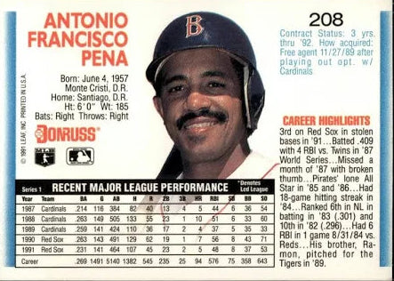 1992 Donruss Antonio Francisco Pena Baseball Card #208
