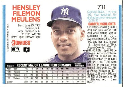 1992 Donruss Hensley Filemon Meulens Baseball Card #711