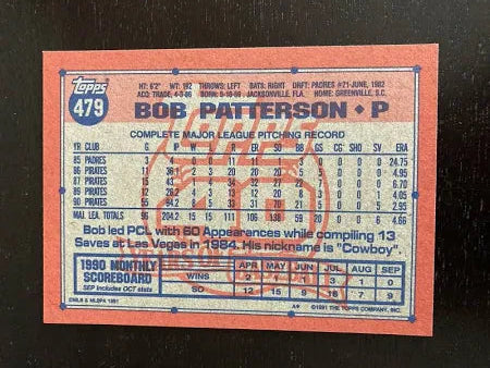 1991 Topps Bob Patterson Baseball Card #479