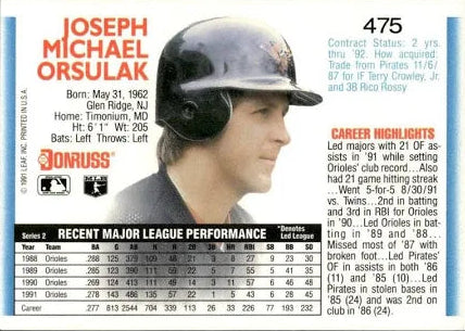 1992 Donruss Joseph Michael Orsulak Baseball Card #475