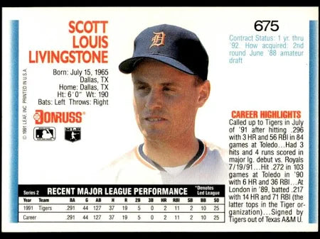 1992 Donruss Scott Louis Livingstone Baseball Card #675
