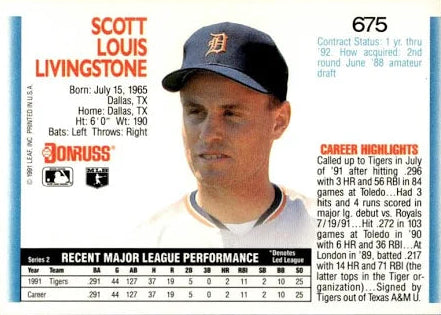 1992 Donruss Scott Louis Livingstone Baseball Card #675