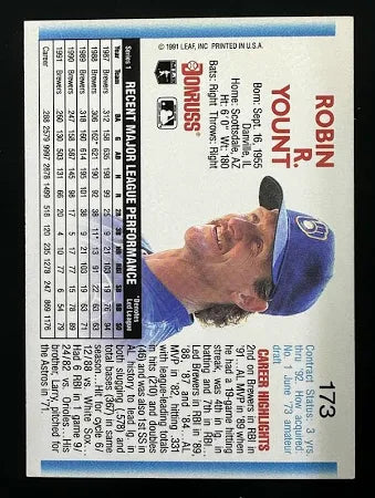 1992 Donruss Robin R. Yount Baseball Card #173