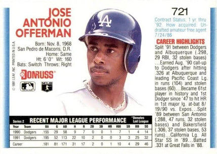 1992 Donruss Jose Antonio Offerman Baseball Card #721