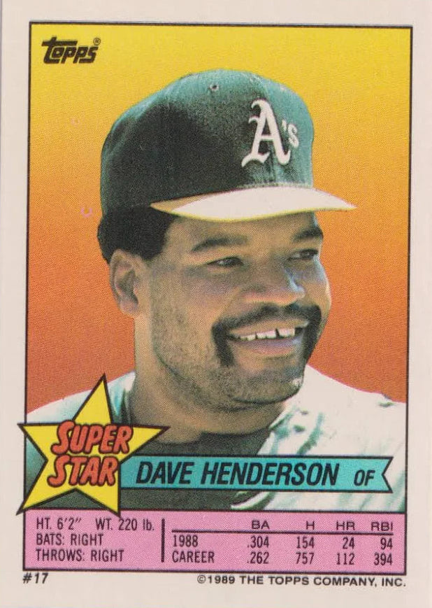 1989 Topps Super Star Dave Henderson Baseball Card #17