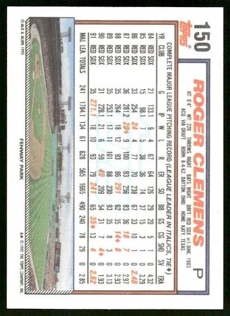 1992 Topps Roger Clemens Baseball Card #150