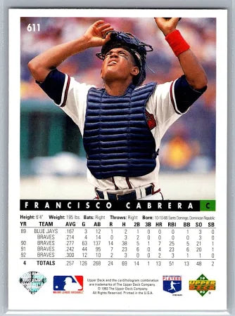 1993 Upper Deck Francisco Cabrera Baseball Card #611