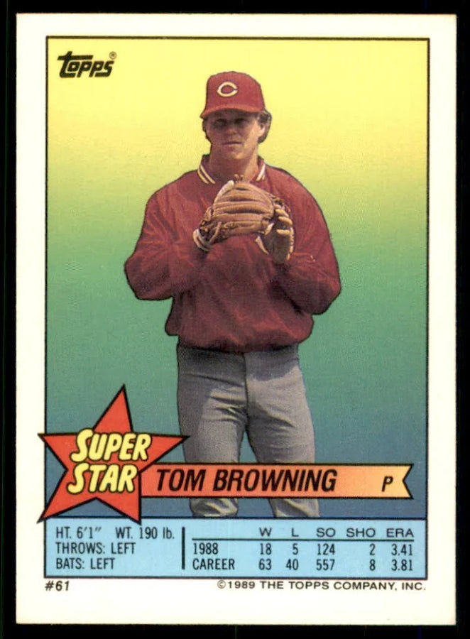 1989 Topps Super Star Sticker Tom Browning Baseball Card #61