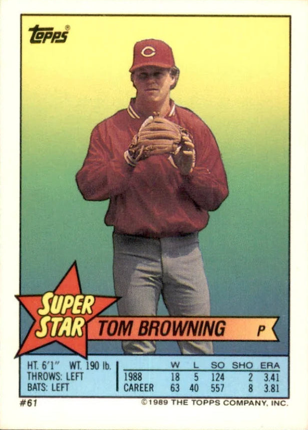 1989 Topps Super Star Sticker Tom Browning Baseball Card #61