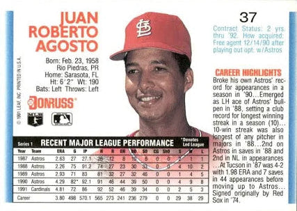 1992 Donruss Juan Roberto Agosto Baseball Card #37