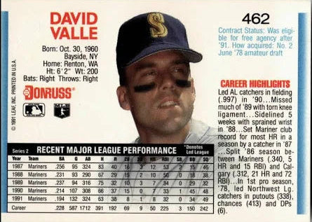 1992 Donruss David Valle Baseball Card #462