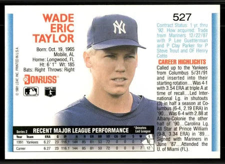 1992 Donruss Wade Eric Taylor Baseball Card #527
