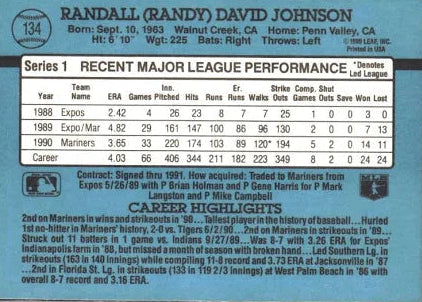 1991 Donruss Randall (Randy) David Johnson Baseball Card #134