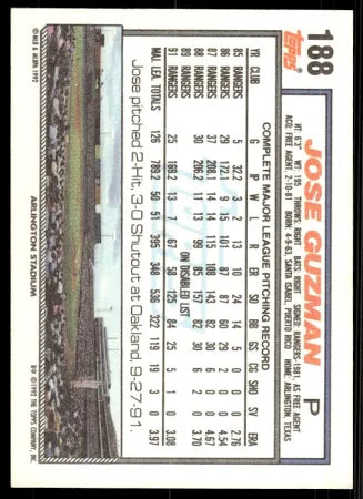 1992 Topps Jose Guzman Baseball Card #188