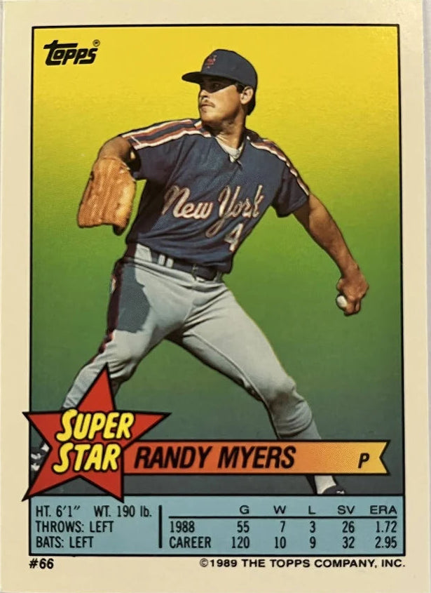 1989 Topps Super Star Randy Myers Baseball Card #66