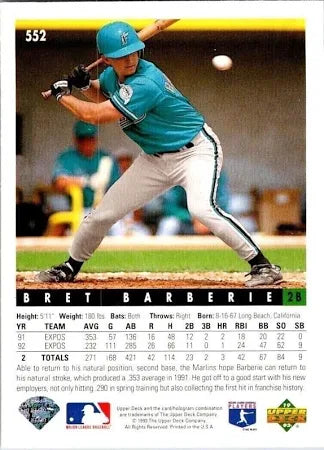 1993 Upper Deck Bret Barberie Baseball Card #552