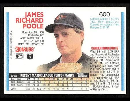 1992 Donruss James Richard Poole Baseball Card #600