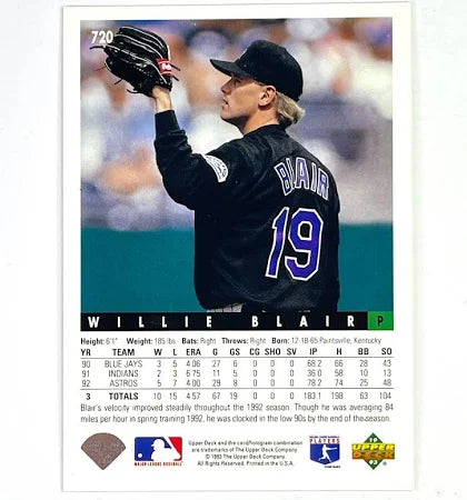1993 Upper Deck Willie Blair Baseball Card #720