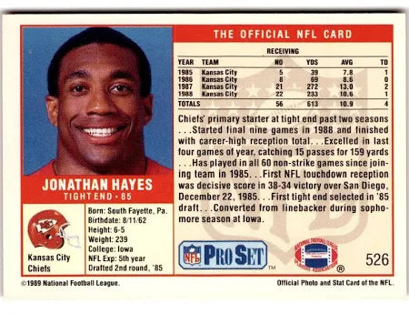 1989 NFL Pro Set Jonathan Hayes Football Card #526
