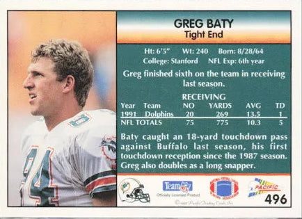 1992 Pacific Greg Baty Football Card #496
