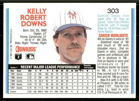 1992 Donruss Kelly Robert Downs Baseball Card #303