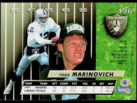 1992 Fleer Todd Marinovich Football Card #196