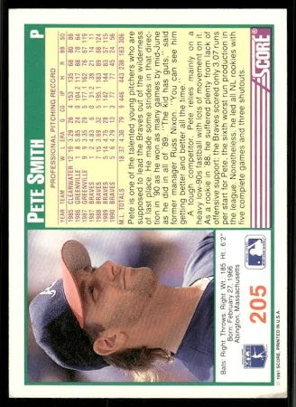 1991 Score Pete Smith Baseball Card #205