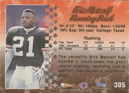 1993 Pacific Eric Metcalf Football Card #305
