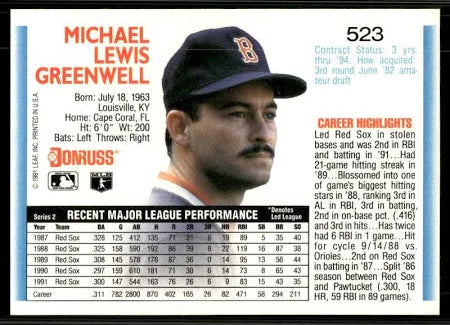 1992 Donruss Michael Lewis Greenwell Baseball Card #523