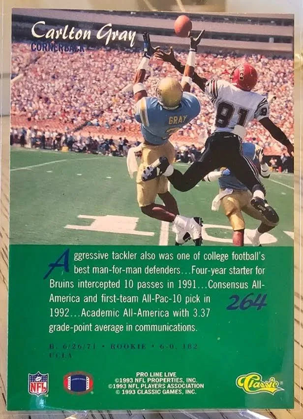 1983 Classic Pro Line Live Carlton Gray Football Card #264