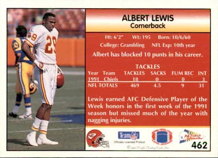 1992 Pacific Albert Lewis Football Card #462