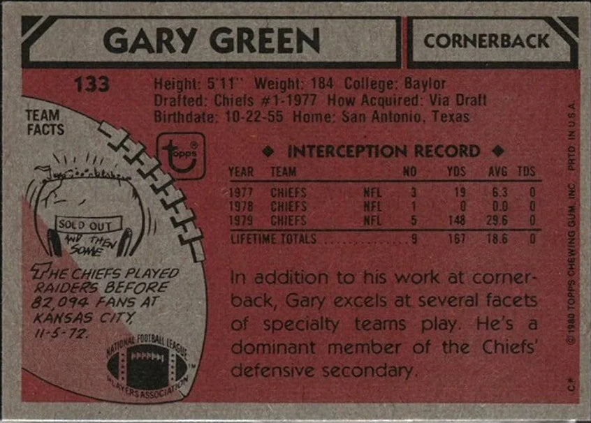 1988 Topps Gary Green Football Card #133